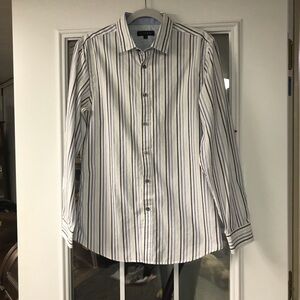Men’s Classic Striped‎ Button-Down Shirt - White and Black and blue